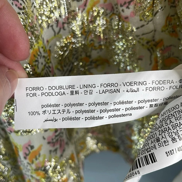 ZARA NWT Metallic Gold Floral Flowy Cami Tank Ivory Spaghetti Strap Coquette L - Picture 9 of 12